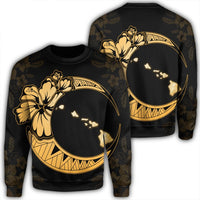 Hawaiian Map Hibiscus Turtle Polynesian Moon Sweatshirt Yellow - AH Unisex Black - Polynesian Pride