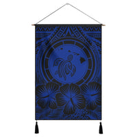 Hawaiian Map Honu Hibiscus Tropic Blue Polynesian Hanging Poster - AH Hanging Poster Cotton And Linen - Polynesian Pride