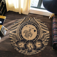 Hawaiian Map Honu Hibiscus Tropic Gold Polynesian Round Carpet - AH - Polynesian Pride