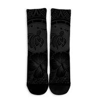 Hawaiian Map Honu Hibiscus Tropic Gray Polynesian Crew Socks - AH - Polynesian Pride