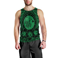 Hawaiian Map Honu Hibiscus Tropic Green Polynesian Tank Top - AH Black - Polynesian Pride