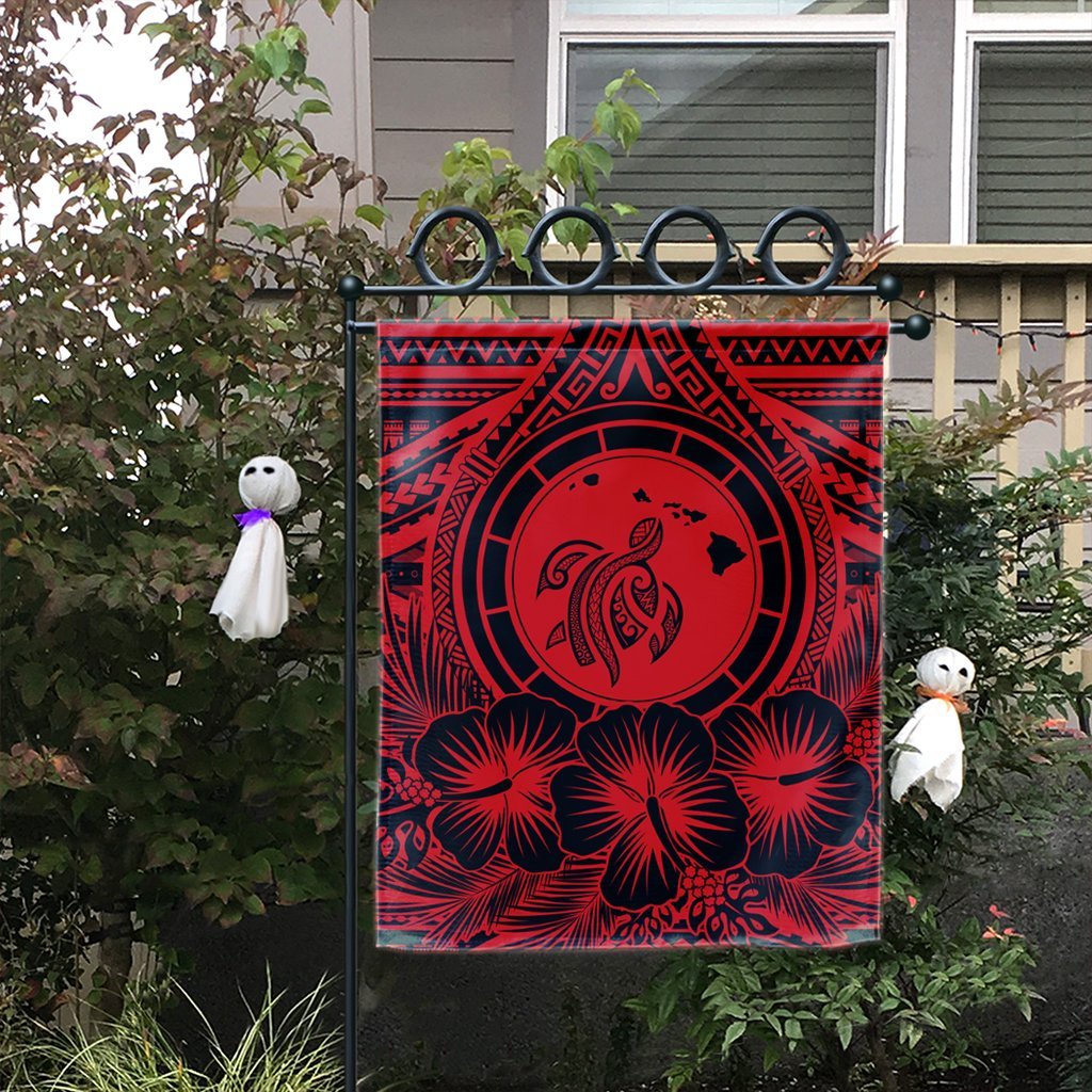 Hawaiian Map Honu Hibiscus Tropic Red Polynesian Flag - AH - Polynesian Pride