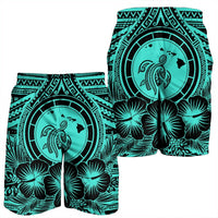 Hawaiian Map Honu Hibiscus Tropic Turquoise Polynesian Men's Shorts - AH - Polynesian Pride