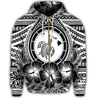 Hawaiian Map Honu Hibiscus Tropic White Polynesian Zip Hoodie - Polynesian Pride