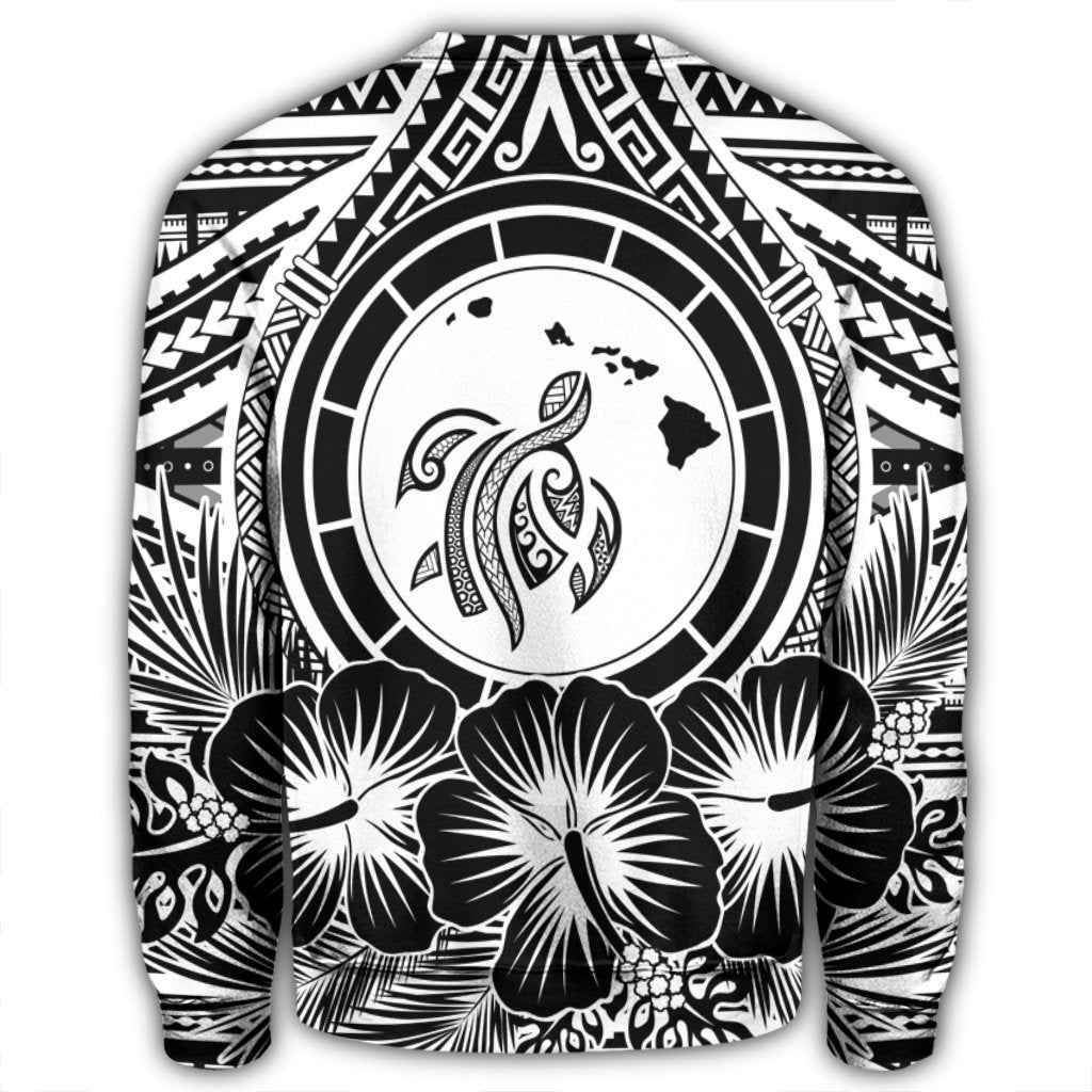 Hawaiian Map Honu Hibiscus Tropic White Polynesian Sweatshirt - AH - Polynesian Pride