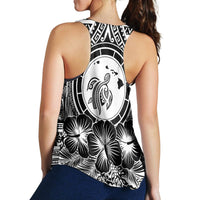 Hawaiian Map Honu Hibiscus Tropic White Polynesian Racerback Tank - AH - Polynesian Pride