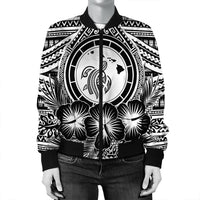 Hawaiian Map Honu Hibiscus Tropic White Polynesian Bomber Jacket - AH - Polynesian Pride