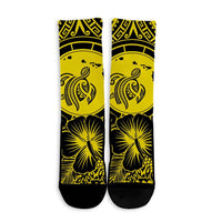 Hawaiian Map Honu Hibiscus Tropic Yellow Polynesian Crew Socks - AH - Polynesian Pride