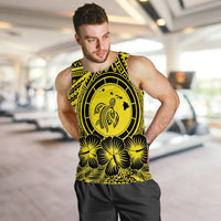 Hawaiian Map Honu Hibiscus Tropic Yellow Polynesian Tank Top - AH - Polynesian Pride