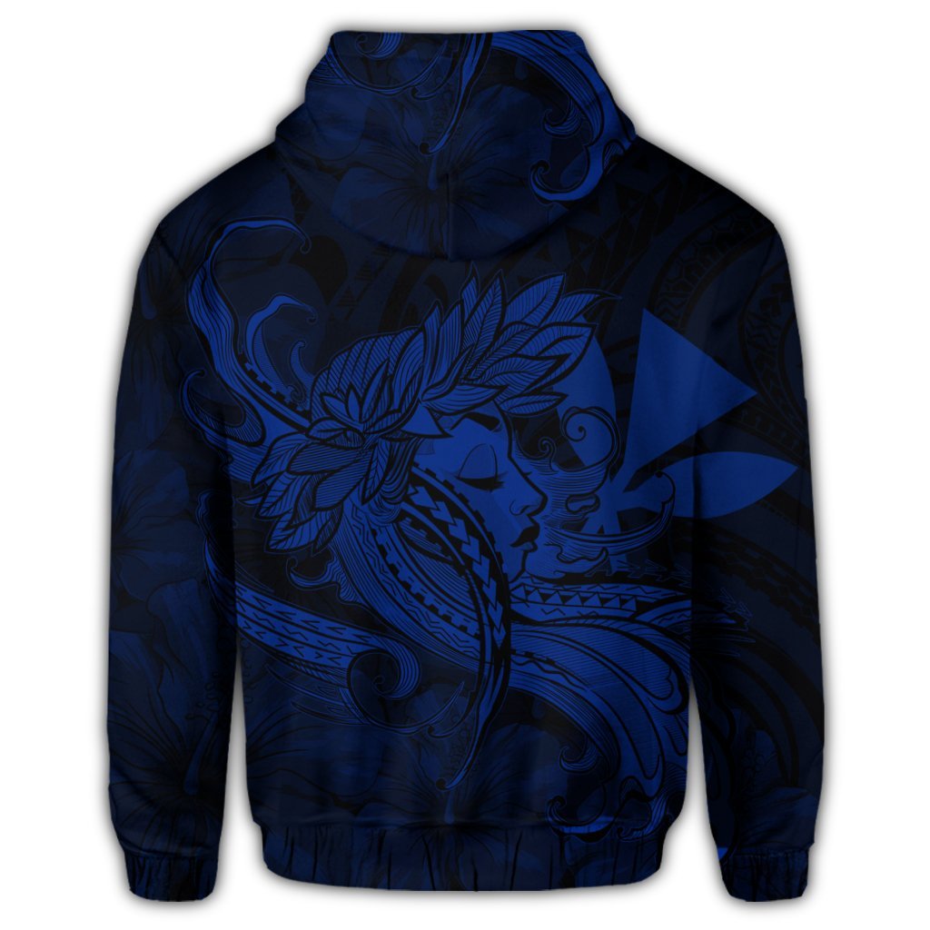 Hawaiian Map Hula Girl Hibiscus Kanaka Polynesian Zip Hoodie Blue - Polynesian Pride