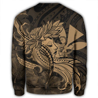 Hawaiian Map Hula Girl Hibiscus Kanaka Polynesian Sweatshirt - Gold - AH - Polynesian Pride