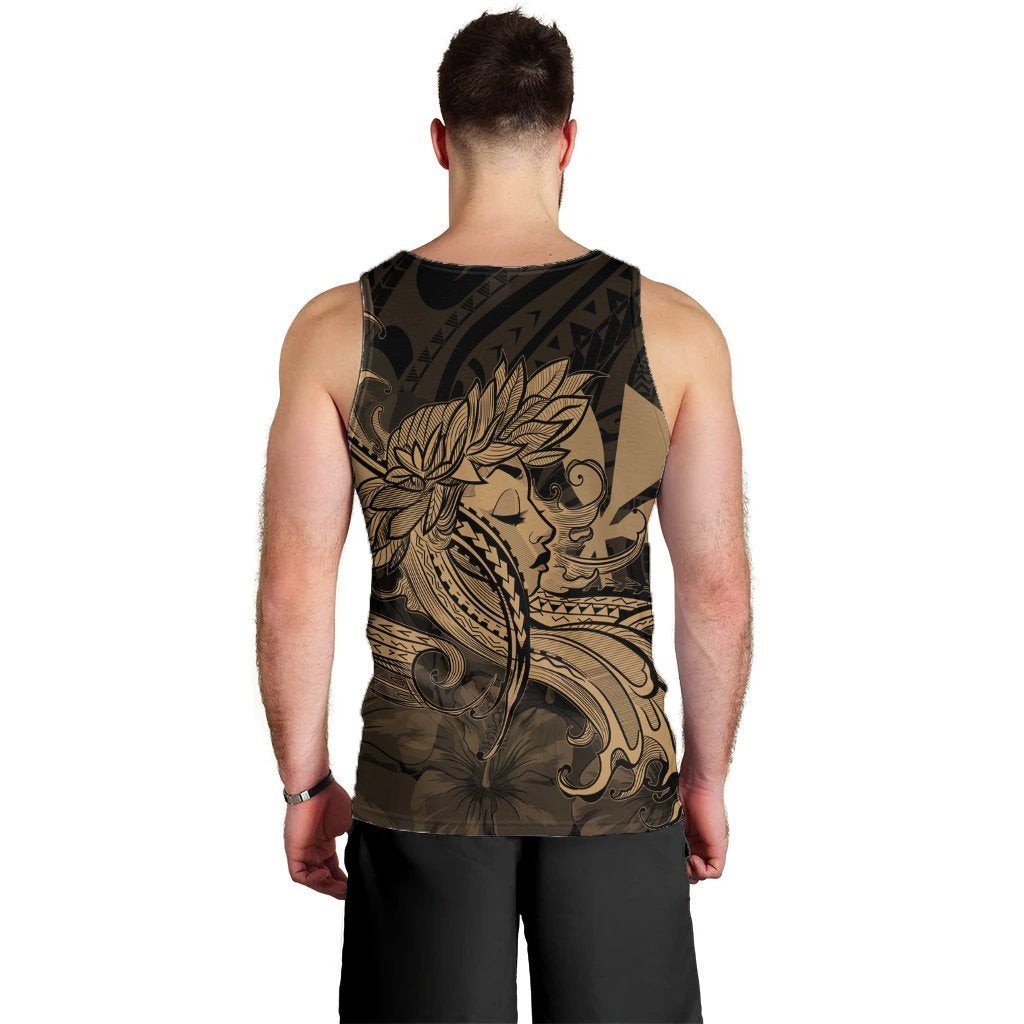 Hawaiian Map Hula Girl Hibiscus Kanaka Polynesian Tank Top - Gold - AH - Polynesian Pride