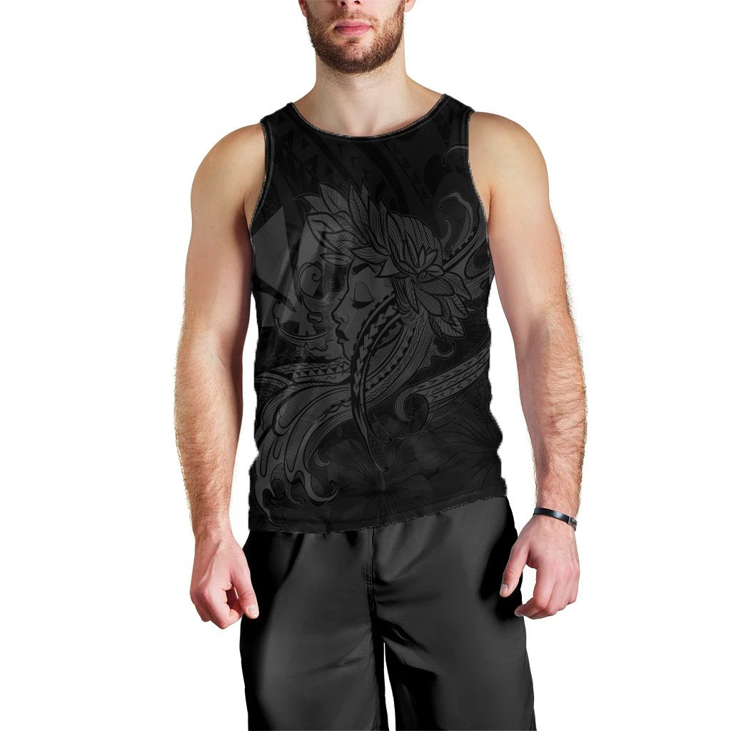 Hawaiian Map Hula Girl Hibiscus Kanaka Polynesian Tank Top - Gray - AH Men's Tank Top Black - Polynesian Pride