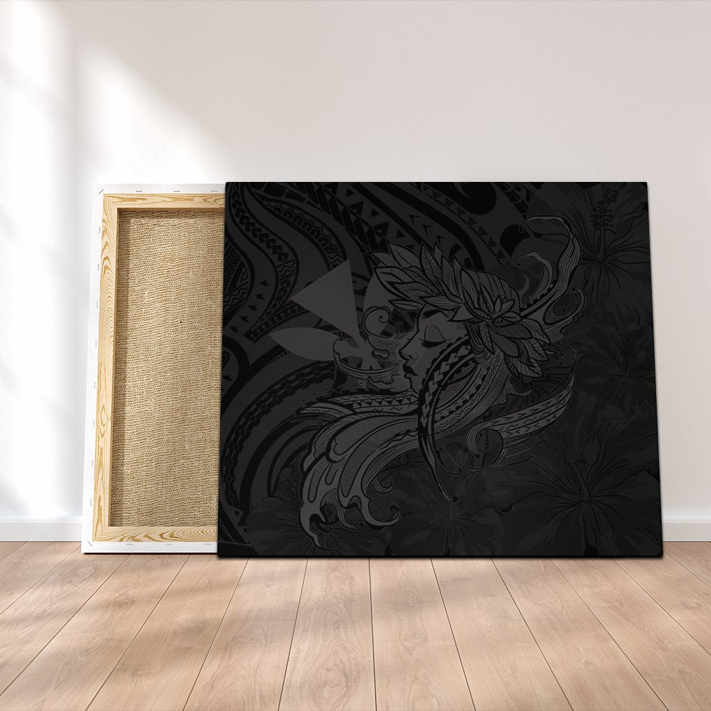 Hawaiian Map Hula Girl Hibiscus Kanaka Polynesian Canvas - Gray - AH Canvas Poly-cotton - Polynesian Pride