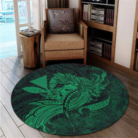 Hawaiian Map Hula Girl Hibiscus Kanaka Polynesian Round Carpet - Green - AH - Polynesian Pride