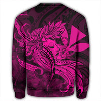 Hawaiian Map Hula Girl Hibiscus Kanaka Polynesian Sweatshirt - Pink - AH - Polynesian Pride
