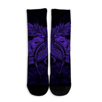 Hawaiian Map Hula Girl Hibiscus Kanaka Polynesian Crew Socks - Purple - AH - Polynesian Pride