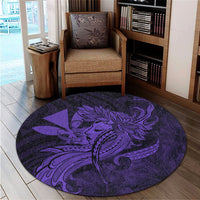 Hawaiian Map Hula Girl Hibiscus Kanaka Polynesian Round Carpet - Purple - AH - Polynesian Pride