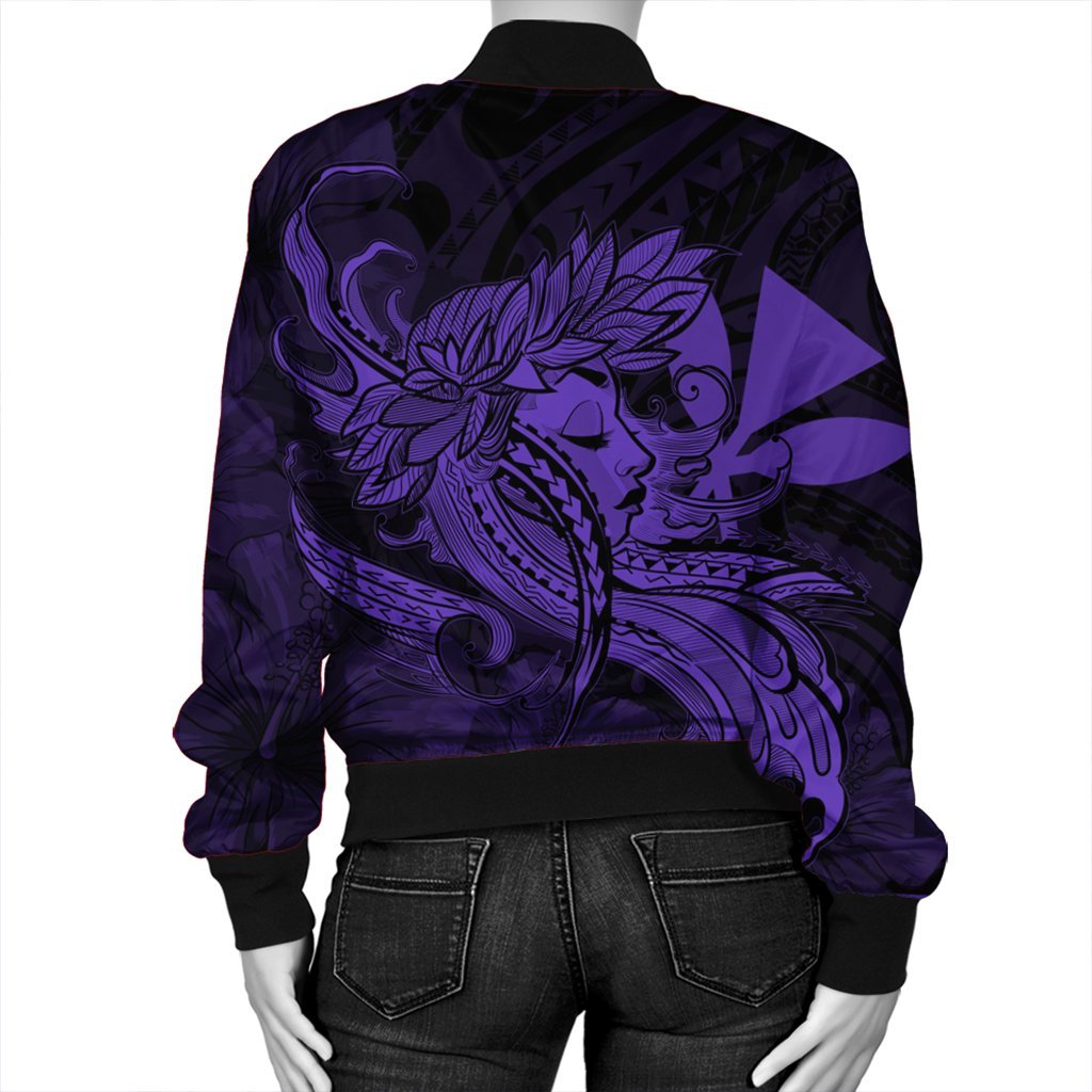 Hawaiian Map Hula Girl Hibiscus Kanaka Polynesian Bomber Jacket - Purple - AH - Polynesian Pride
