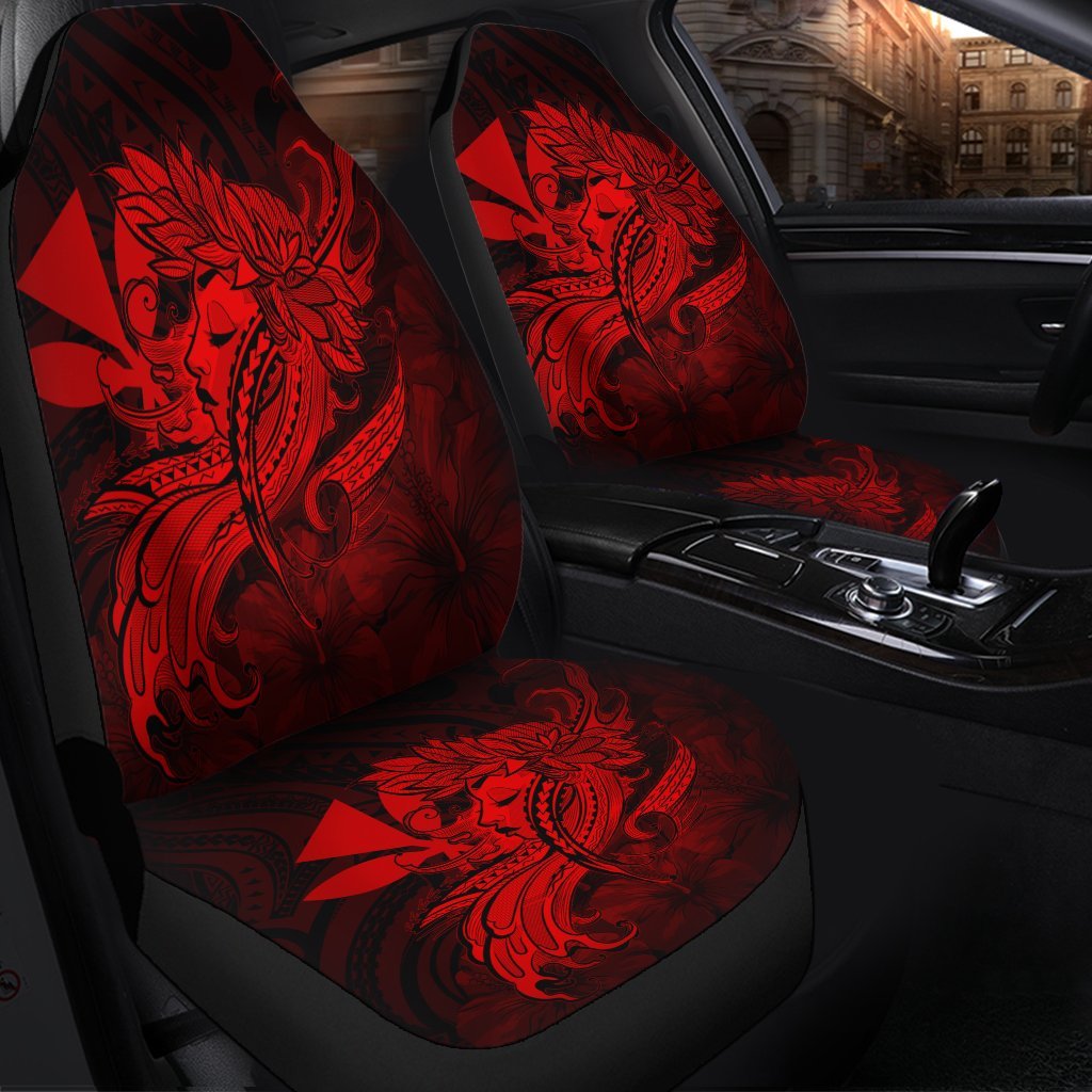 Hawaiian Map Hula Girl Hibiscus Kanaka Polynesian Car Seat Covers - Red - AH - Polynesian Pride