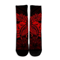 Hawaiian Map Hula Girl Hibiscus Kanaka Polynesian Crew Socks - Red - AH - Polynesian Pride