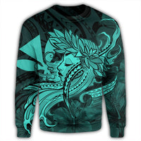 Hawaiian Map Hula Girl Hibiscus Kanaka Polynesian Sweatshirt - Turquoise - AH - Polynesian Pride