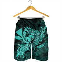 Hawaiian Map Hula Girl Hibiscus Kanaka Polynesian Men's Shorts - Turquoise - AH - Polynesian Pride