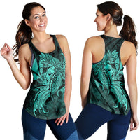 Hawaiian Map Hula Girl Hibiscus Kanaka Polynesian Racerback Tank - Turquoise - AH Black - Polynesian Pride