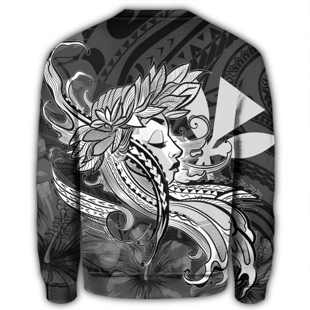 Hawaiian Map Hula Girl Hibiscus Kanaka Polynesian Sweatshirt - White - AH - Polynesian Pride