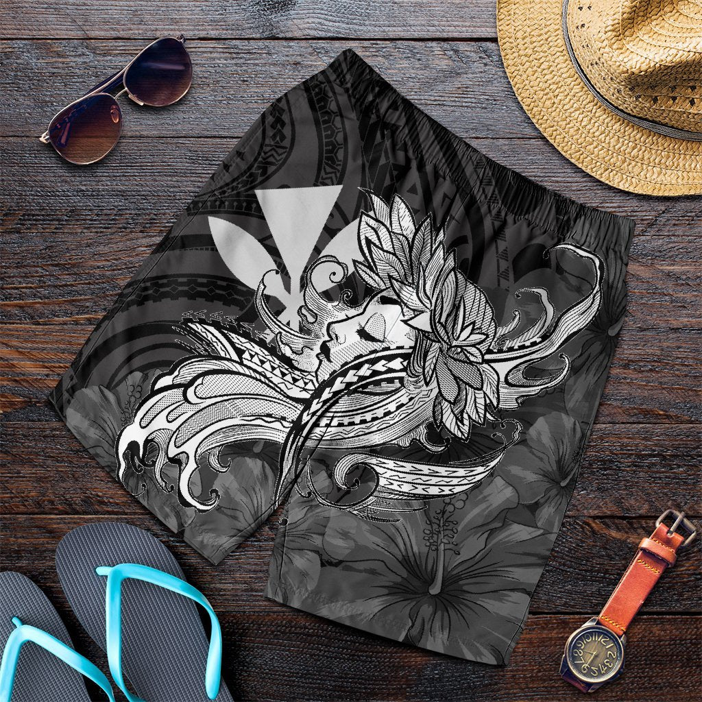 Hawaiian Map Hula Girl Hibiscus Kanaka Polynesian Men's Shorts - White - AH Art - Polynesian Pride