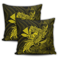 Hawaiian Map Hula Girl Hibiscus Kanaka Polynesian Pillow Covers - Yellow - AH - Polynesian Pride