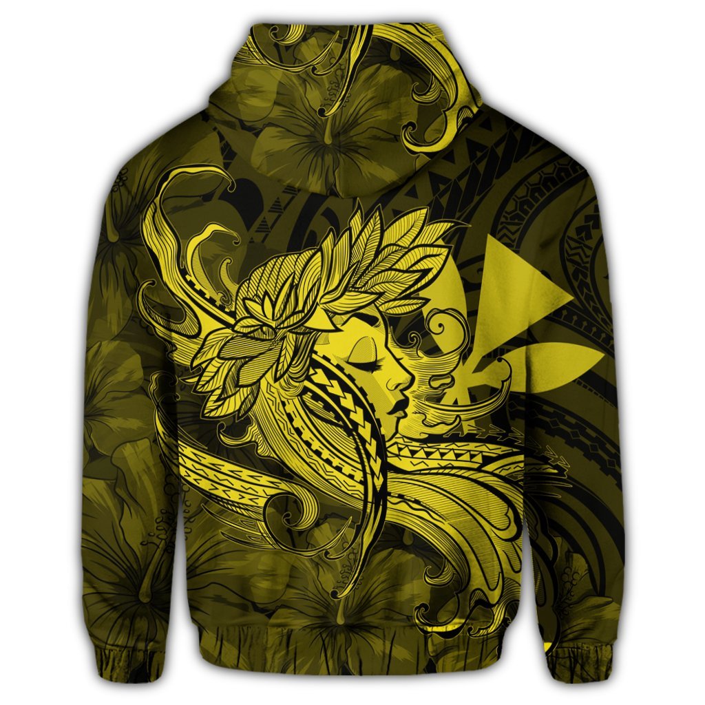 Hawaiian Map Hula Girl Hibiscus Kanaka Polynesian Zip Hoodie Yellow - Polynesian Pride