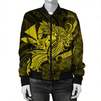 Hawaiian Map Hula Girl Hibiscus Kanaka Polynesian Bomber Jacket - Yellow - AH - Polynesian Pride