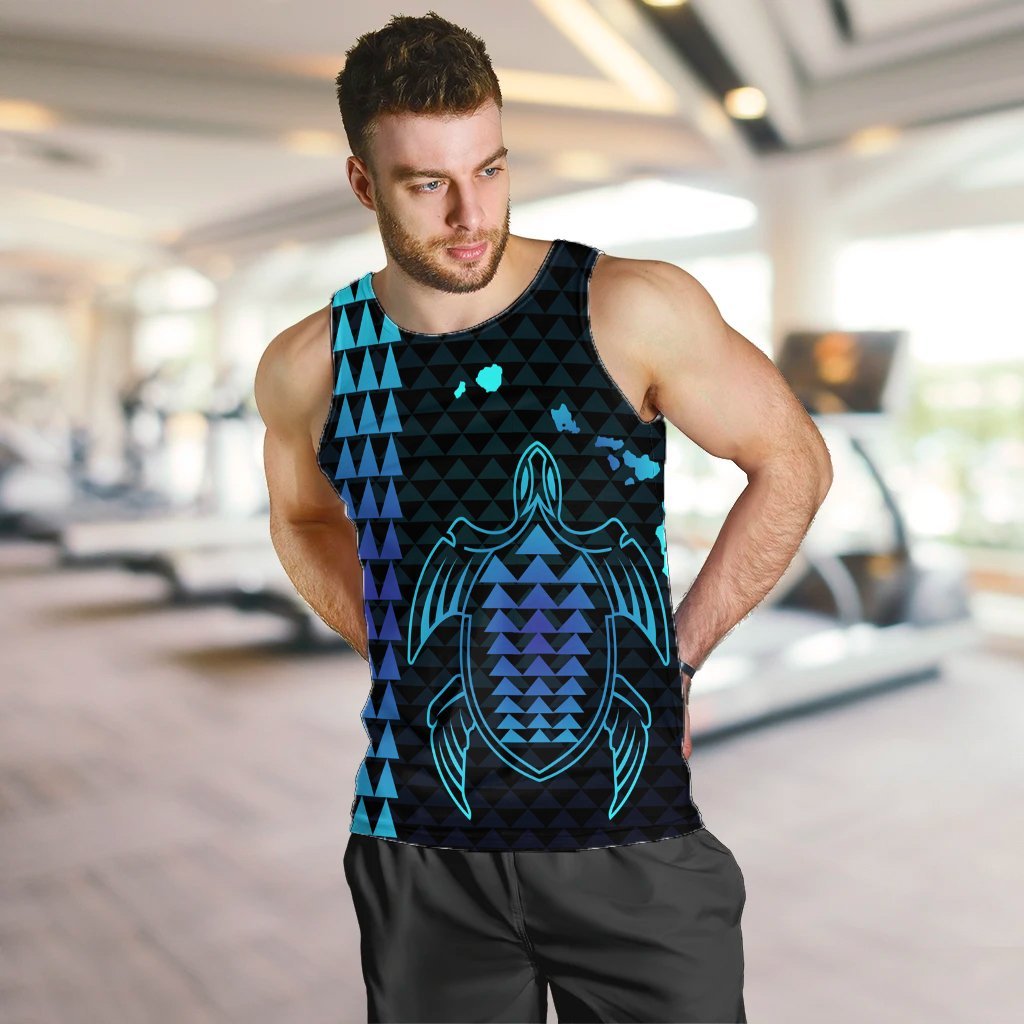 Hawaiian Map Kakau Turtle Polynesian Tank Top - Blue - AH - Polynesian Pride