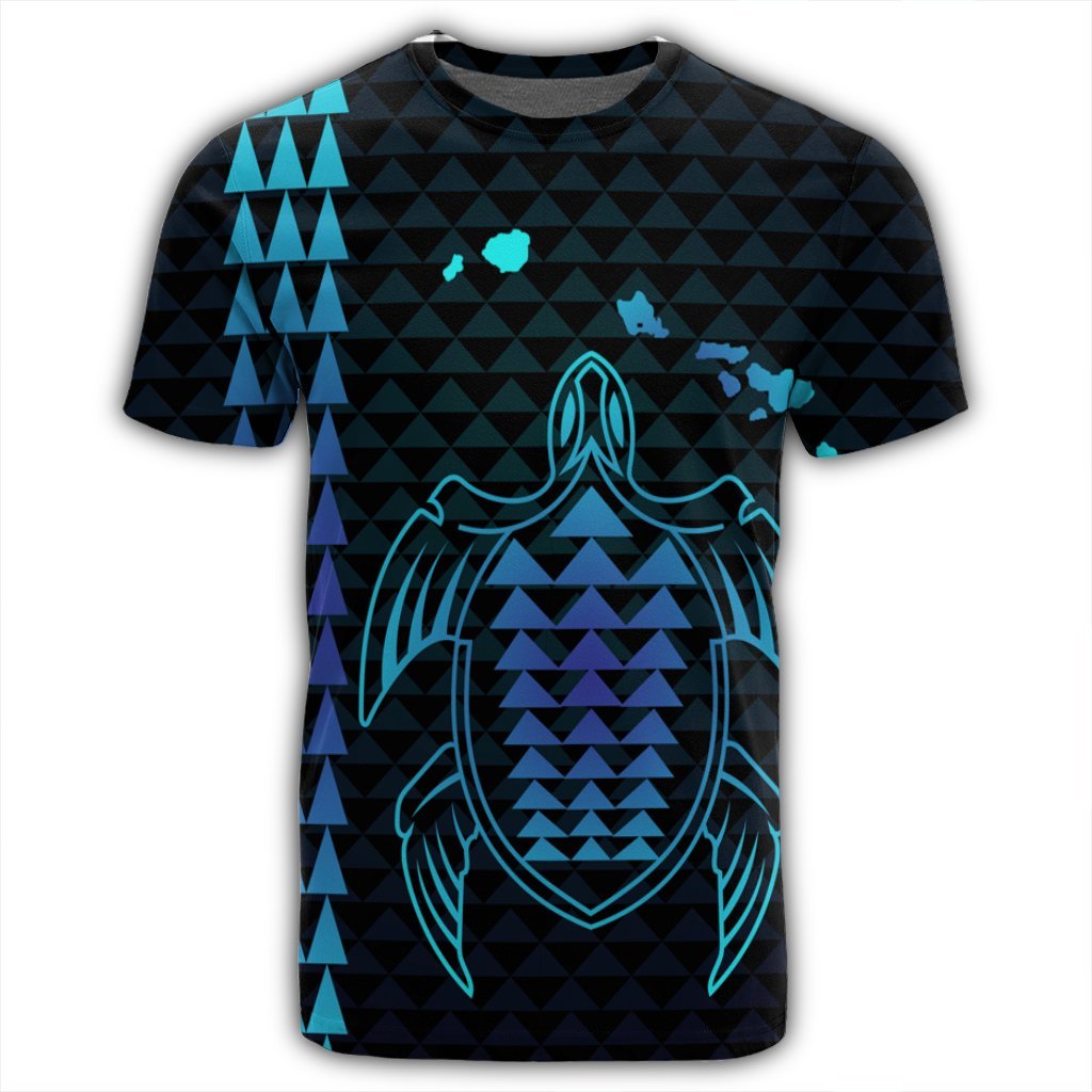 Hawaiian Map Kakau Turtle Polynesian T Shirt Blue - Polynesian Pride