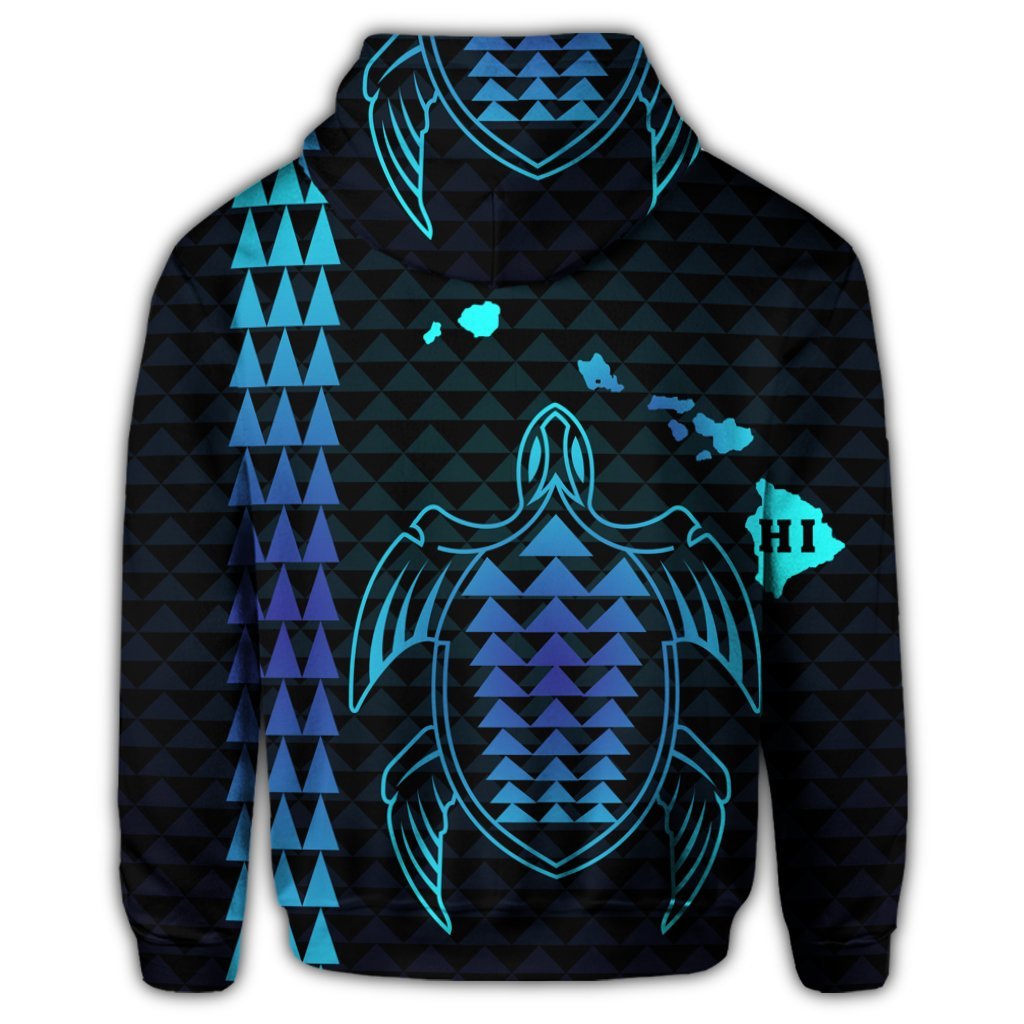 Hawaiian Map Kakau Turtle Polynesian Zip Hoodie Blue - Polynesian Pride