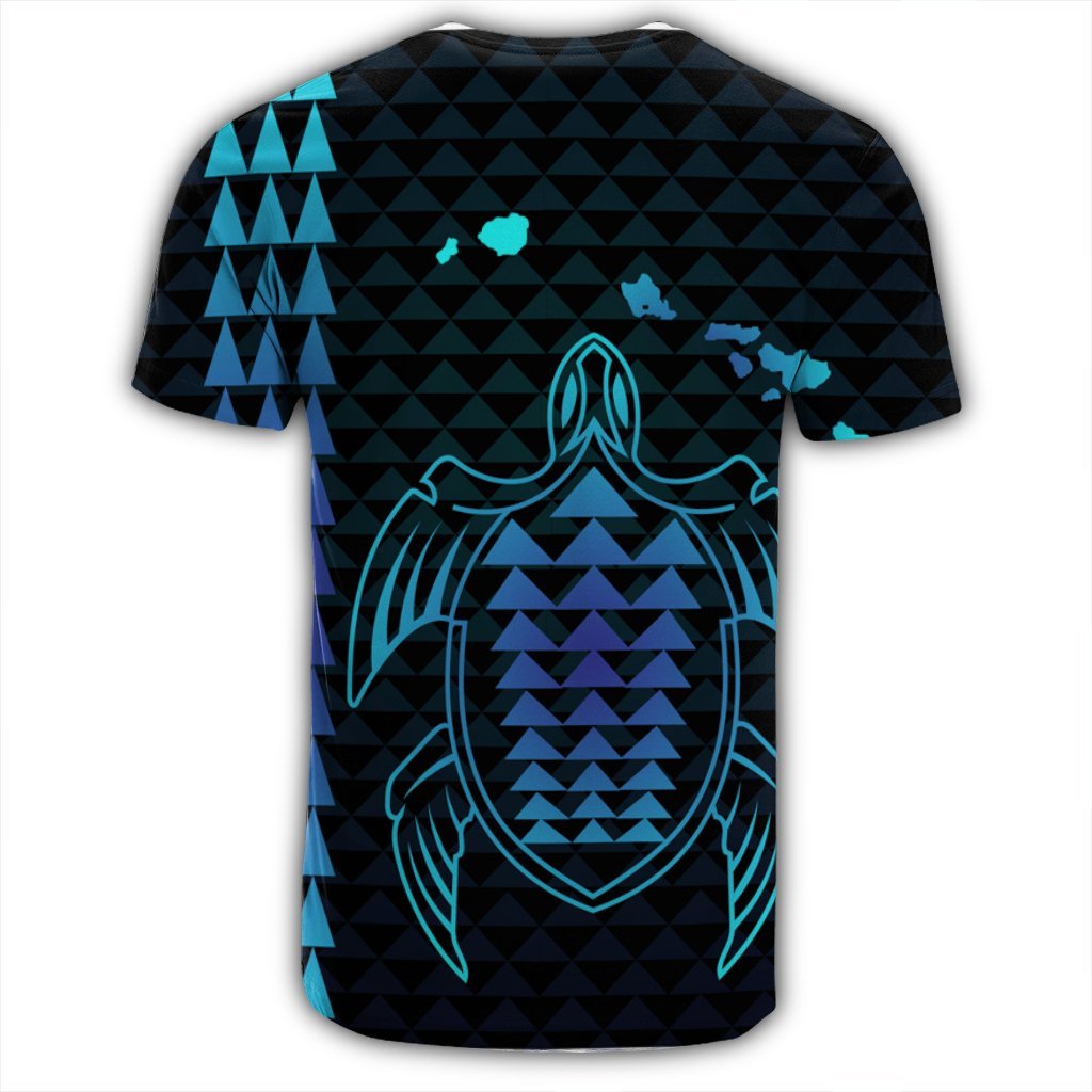 Hawaiian Map Kakau Turtle Polynesian T Shirt Blue - Polynesian Pride