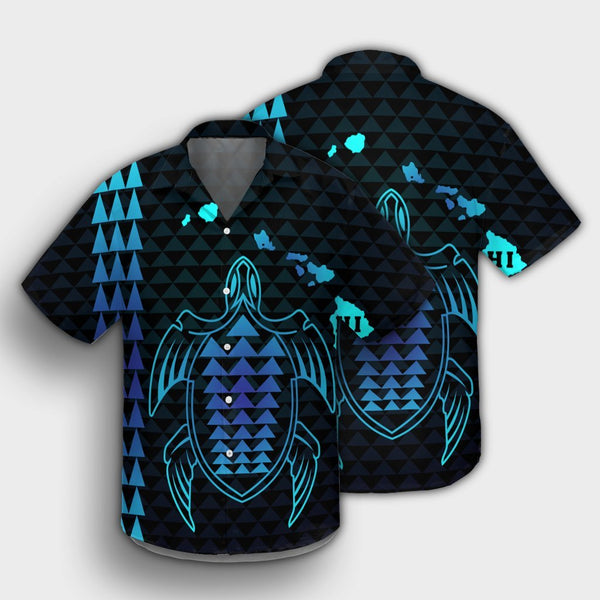 Hawaiian Tribal Long Sleeve Button Shirt Polynesian Kakau Turtle - Aqua LT9 main image 0