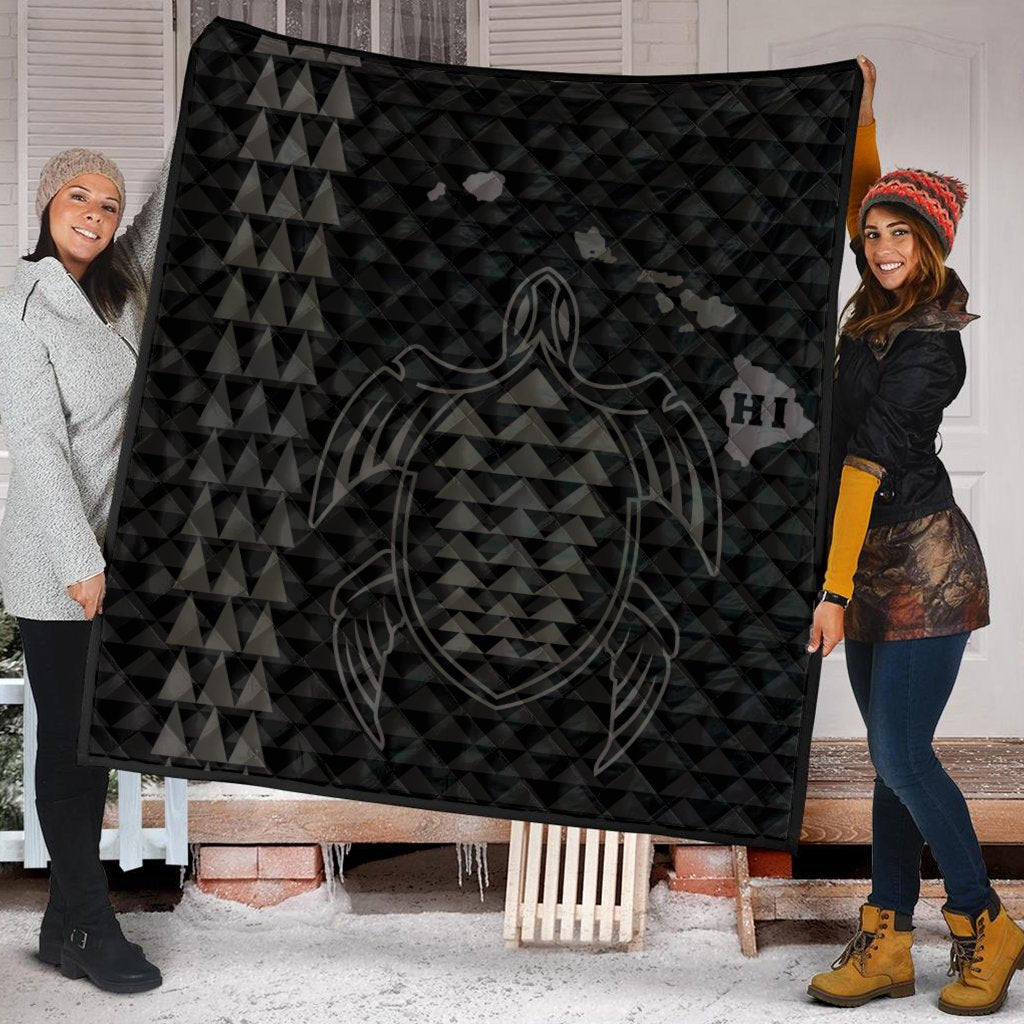 Hawaiian Map Kakau Turtle Polynesian Premium Quilts - Gray - AH - Polynesian Pride