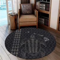 Hawaiian Map Kakau Turtle Polynesian Round Carpet - Gray - AH - Polynesian Pride