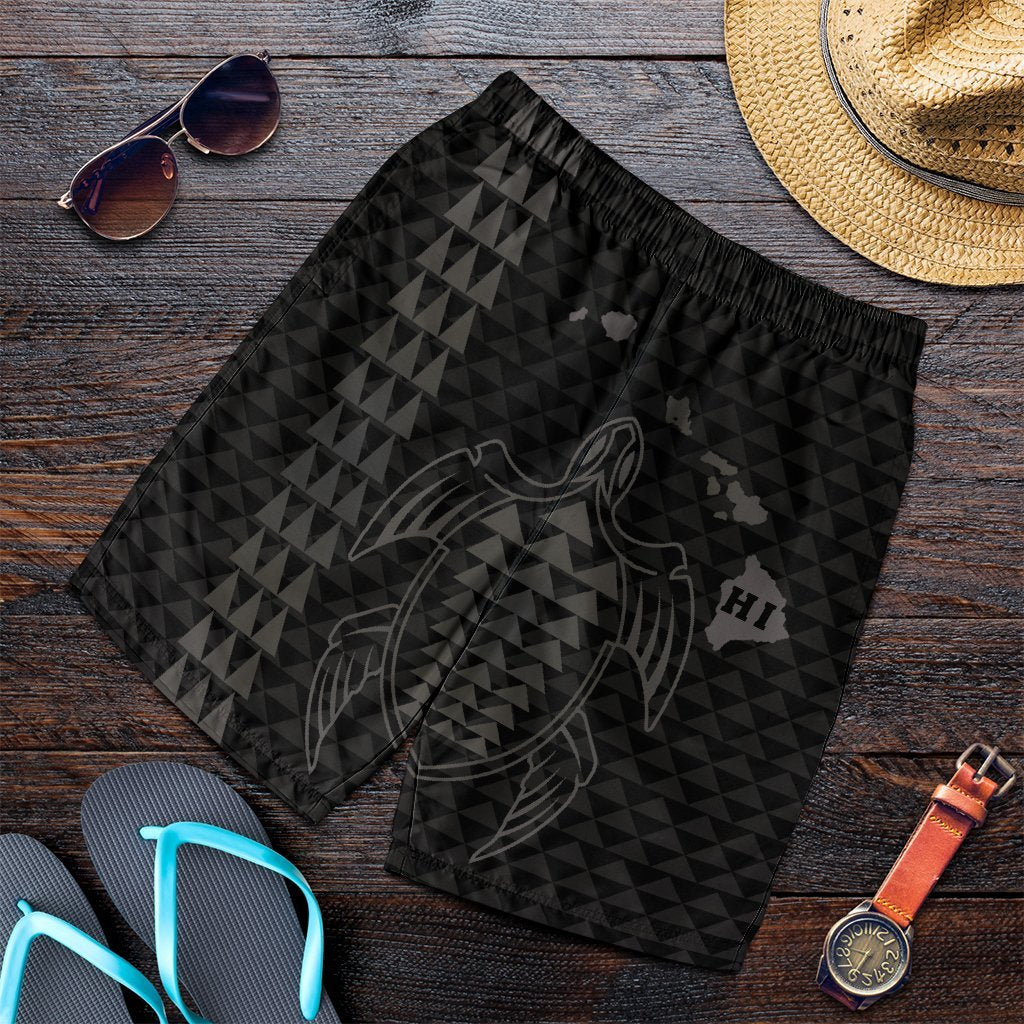 Hawaiian Map Kakau Turtle Polynesian Men's Shorts - Gray - AH Art - Polynesian Pride