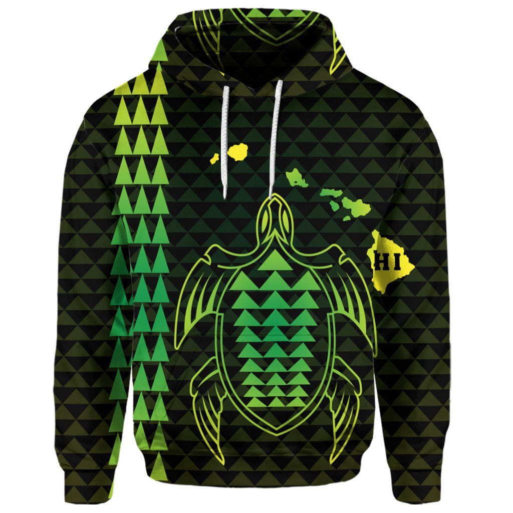 Custom Hawaiian Map Kakau Turtle Polynesian Hoodie Green - Polynesian Pride