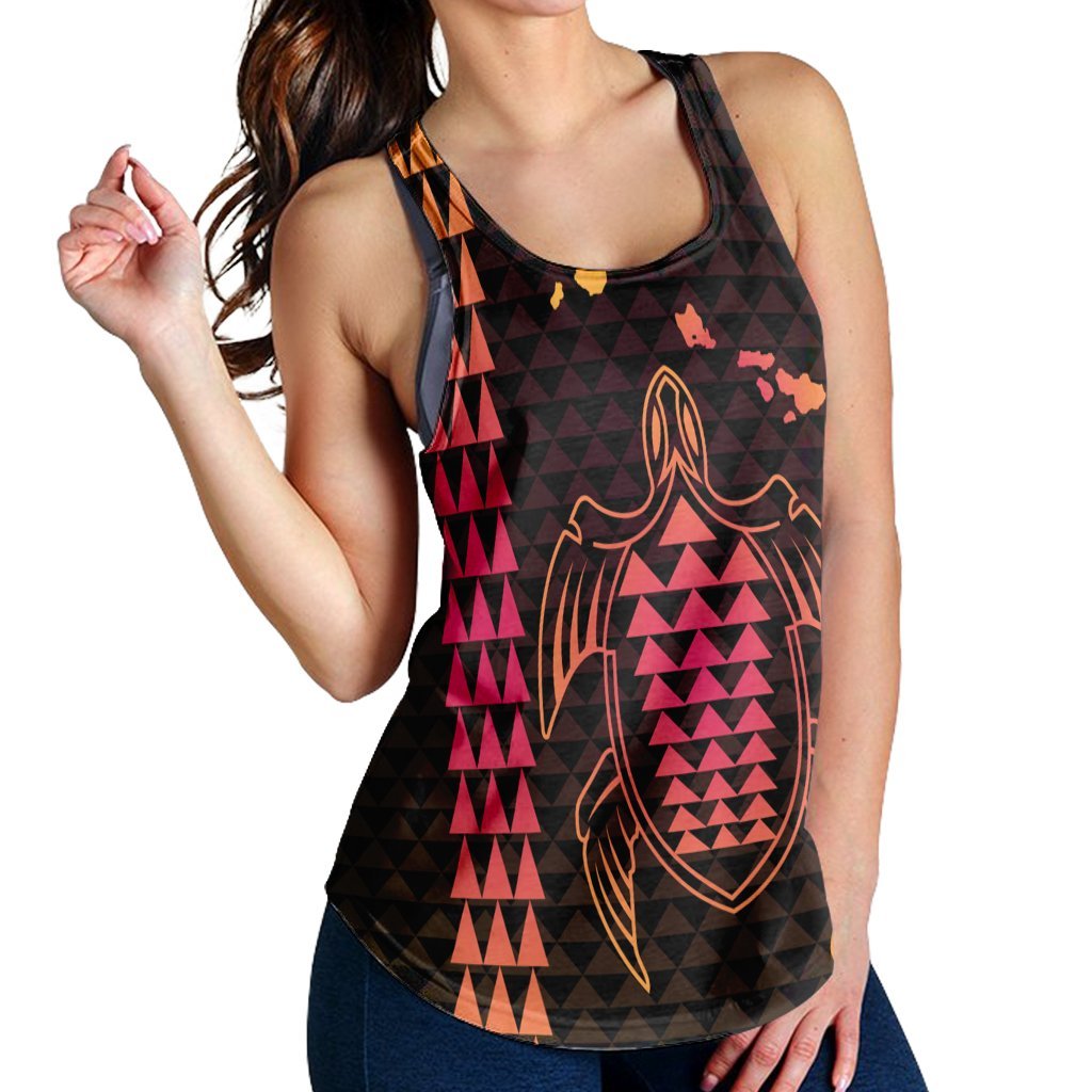 Hawaiian Map Kakau Turtle Polynesian Racerback Tank - Orange - AH - Polynesian Pride