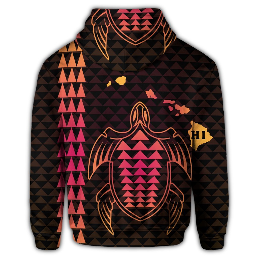 Hawaiian Map Kakau Turtle Polynesian Zip Hoodie Orange - Polynesian Pride