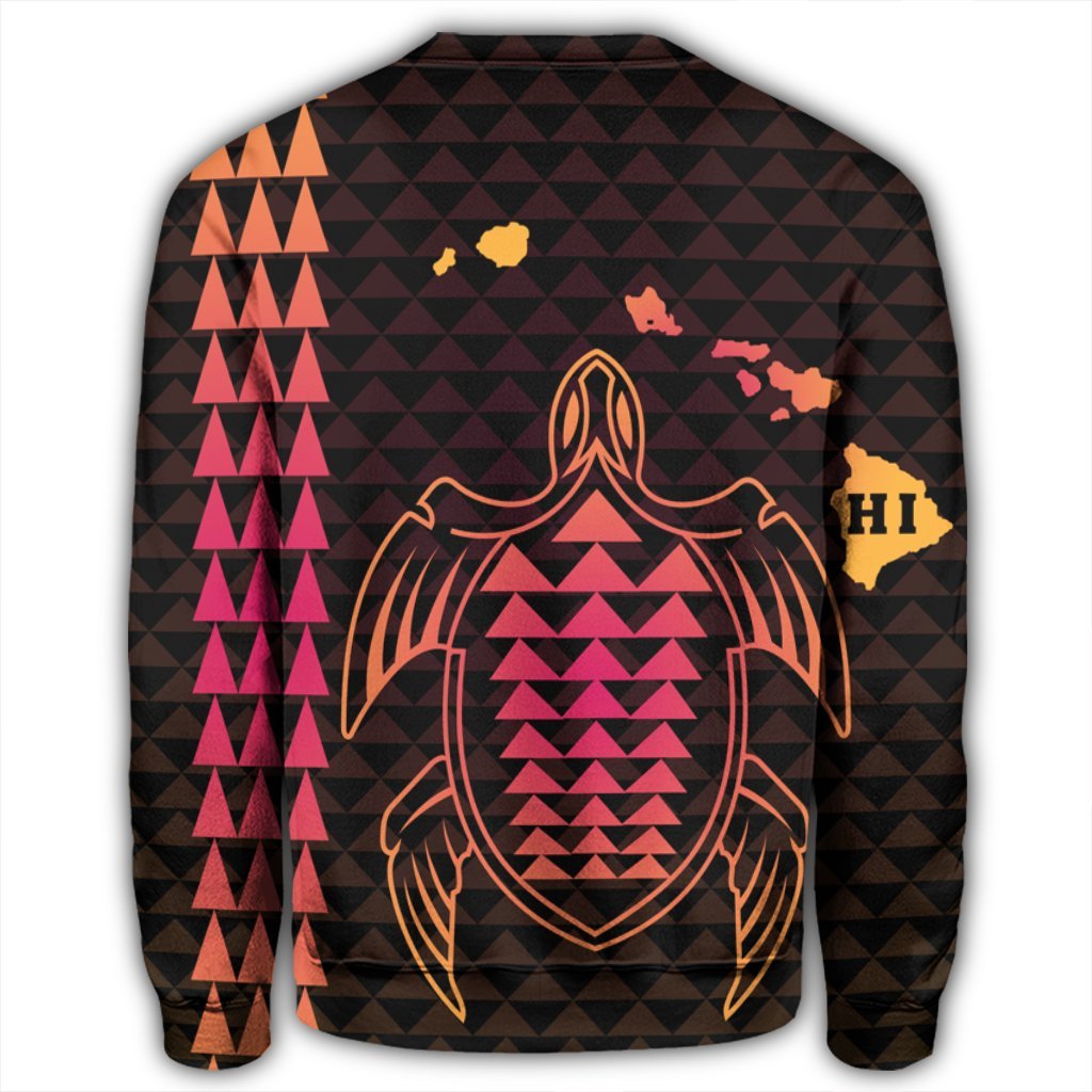 Hawaiian Map Kakau Turtle Polynesian Sweatshirt - Orange - AH - Polynesian Pride