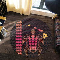 Hawaiian Map Kakau Turtle Polynesian Round Carpet - Orange - AH - Polynesian Pride