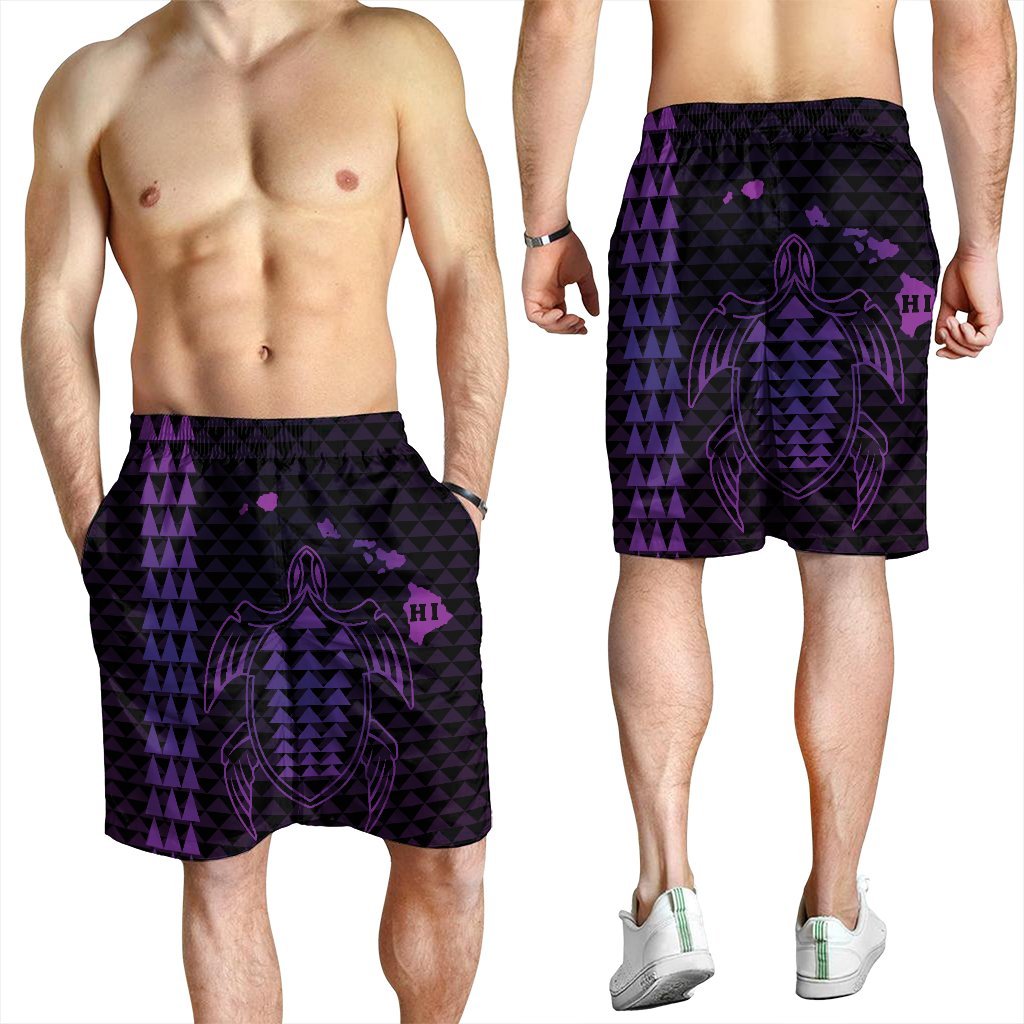 Hawaiian Map Kakau Turtle Polynesian Men's Shorts - Purple - AH - Polynesian Pride