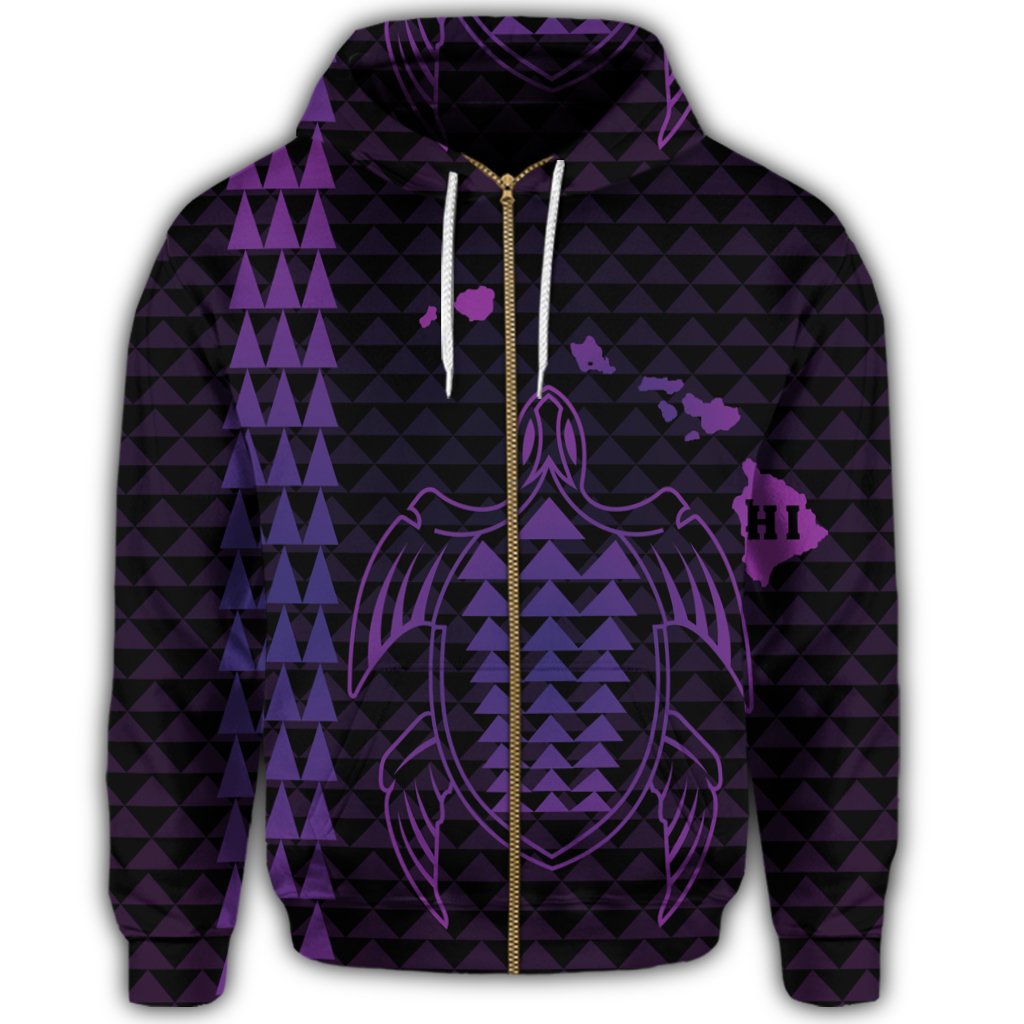 Hawaiian Map Kakau Turtle Polynesian Zip Hoodie Purple - Polynesian Pride