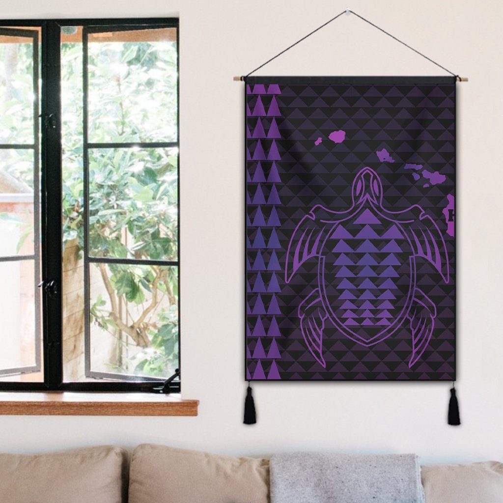 Hawaiian Map Kakau Turtle Polynesian Hanging Poster - Purple - AH - Polynesian Pride
