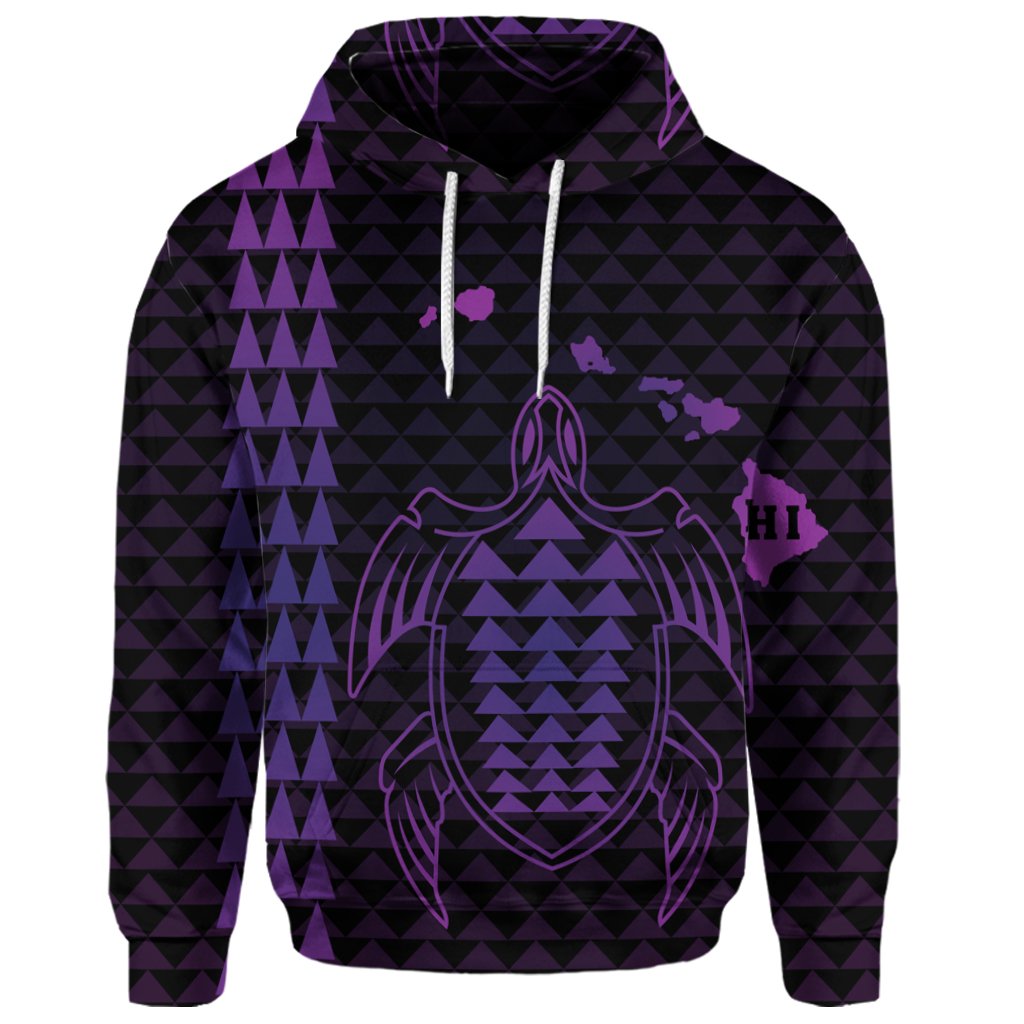 Custom Hawaiian Map Kakau Turtle Polynesian Hoodie Purple - Polynesian Pride